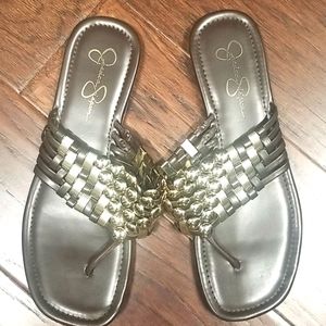 Jessica Simpson Brown and Gold Sandals